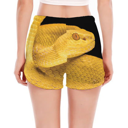 Yellow Snake Print Women's Split Running Shorts