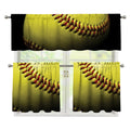 Yellow Softball Ball Print 3 Piece Kitchen Curtains