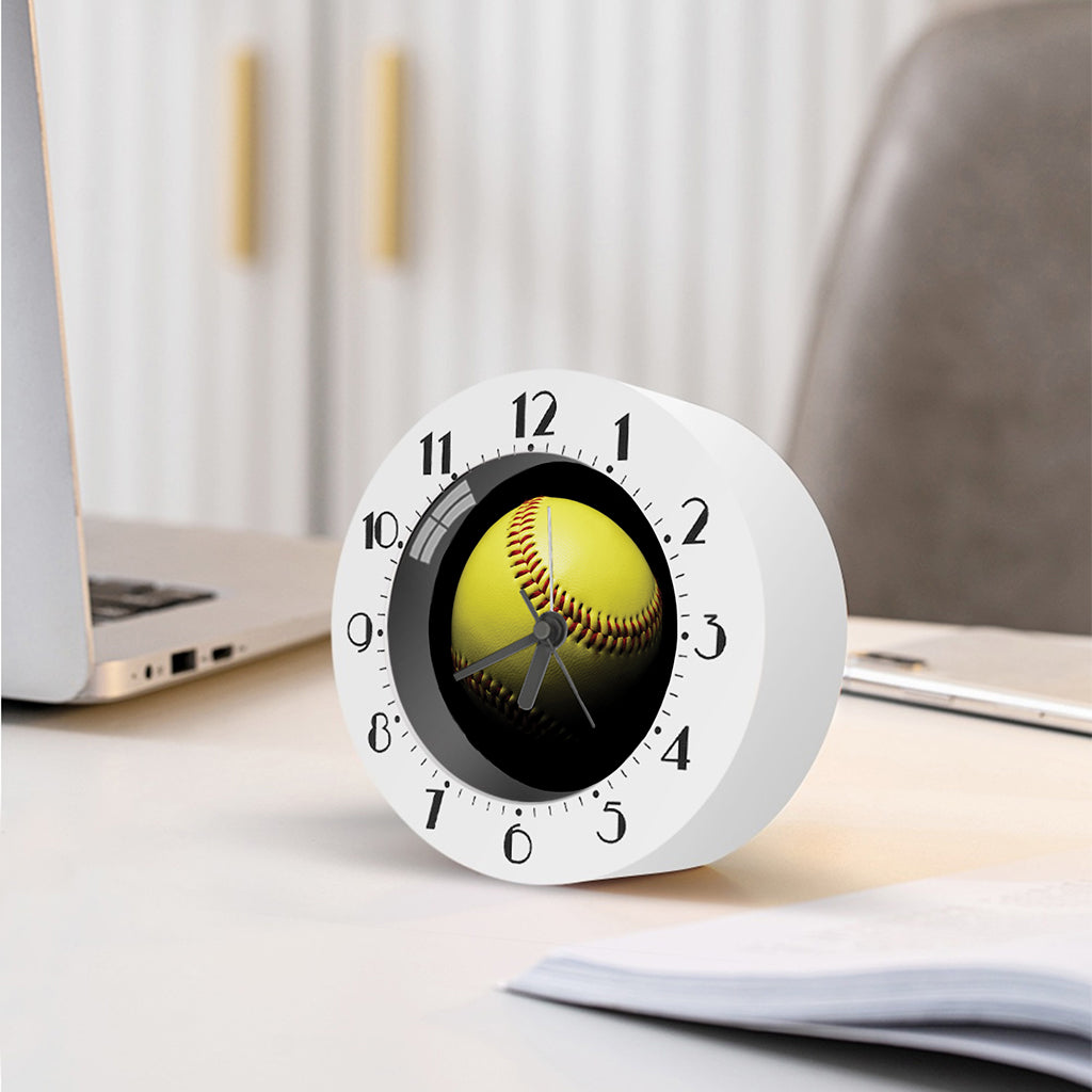 Yellow Softball Ball Print Alarm Clock