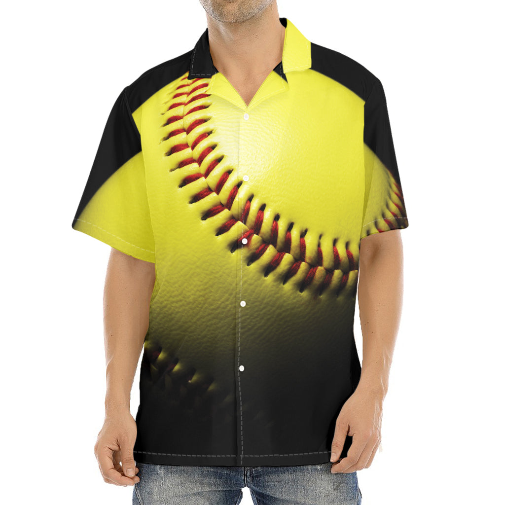 Yellow Softball Ball Print Aloha Shirt