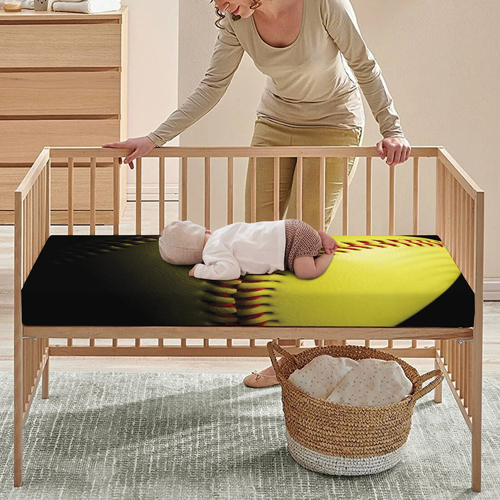 Yellow Softball Ball Print Baby Crib Sheet