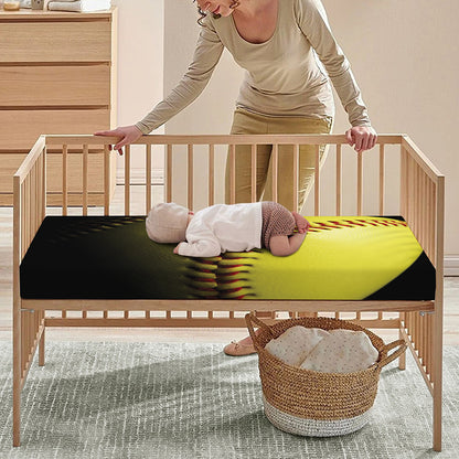 Yellow Softball Ball Print Baby Crib Sheet