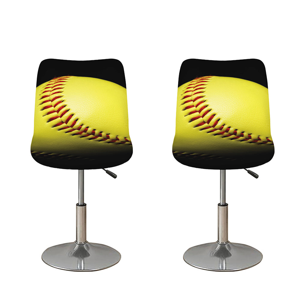 Yellow Softball Ball Print Bar Stool Covers