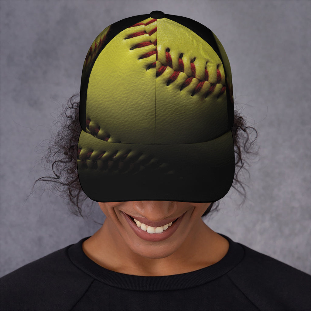 Yellow Softball Ball Print Baseball Cap