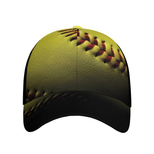 Yellow Softball Ball Print Baseball Cap