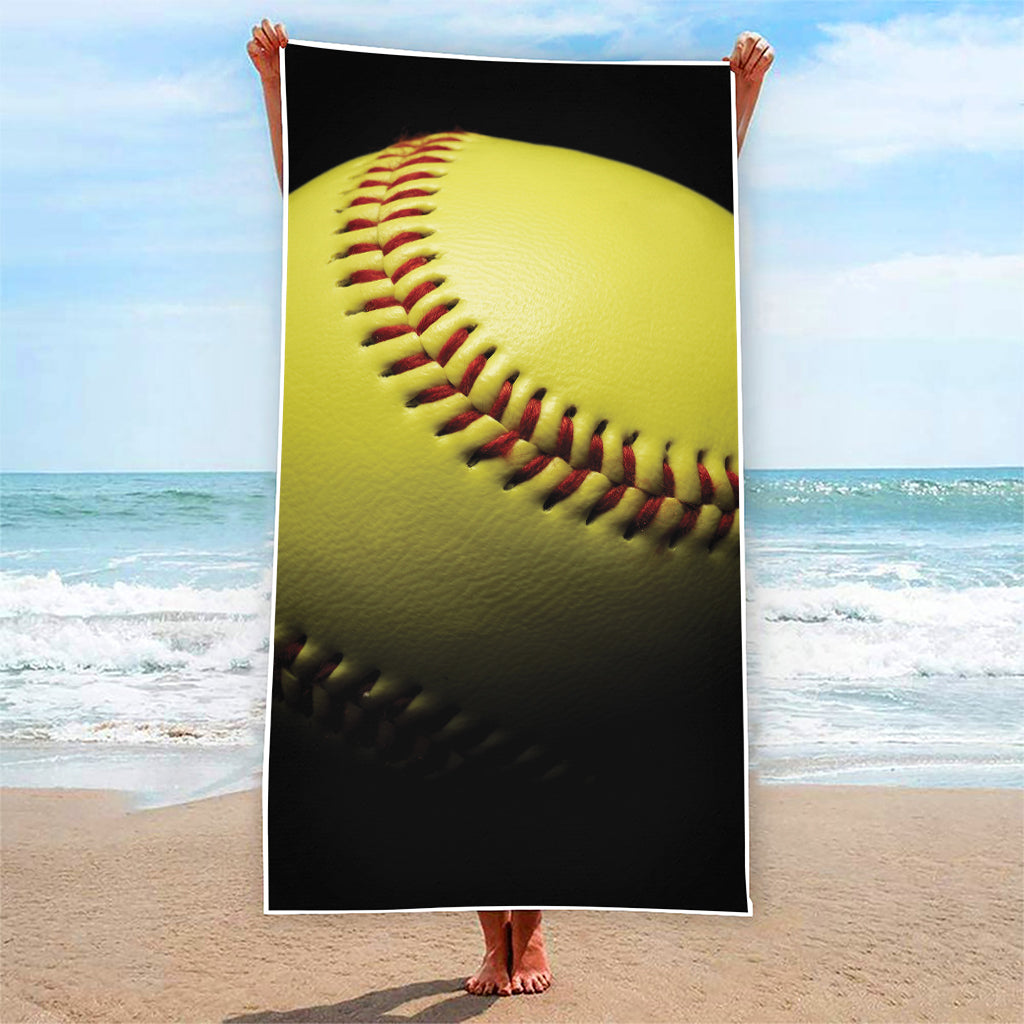 Yellow Softball Ball Print Beach Towel