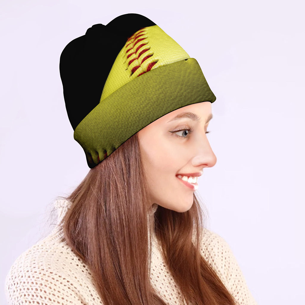Yellow Softball Ball Print Beanie