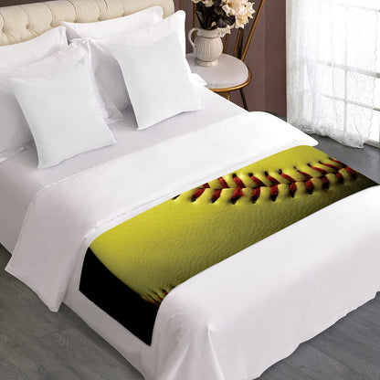 Yellow Softball Ball Print Bed Runner