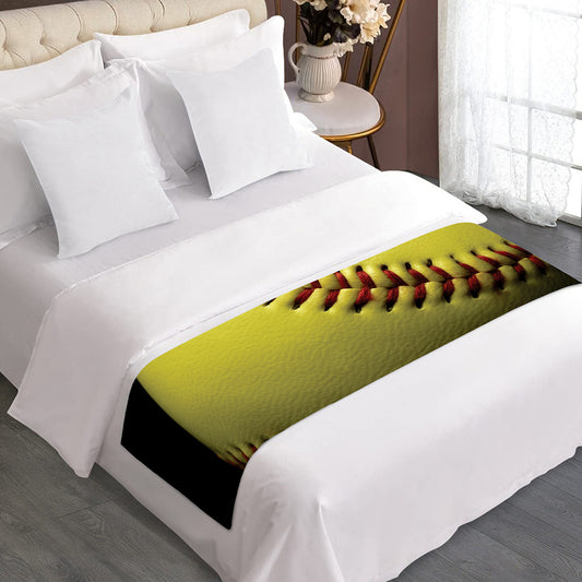 Yellow Softball Ball Print Bed Runner
