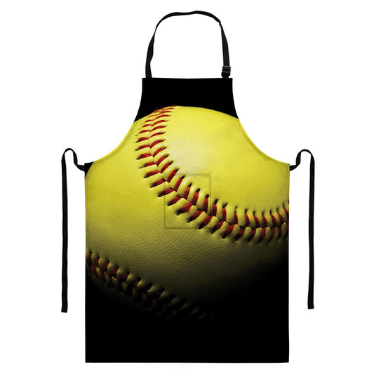 Yellow Softball Ball Print Bib Apron With Pocket