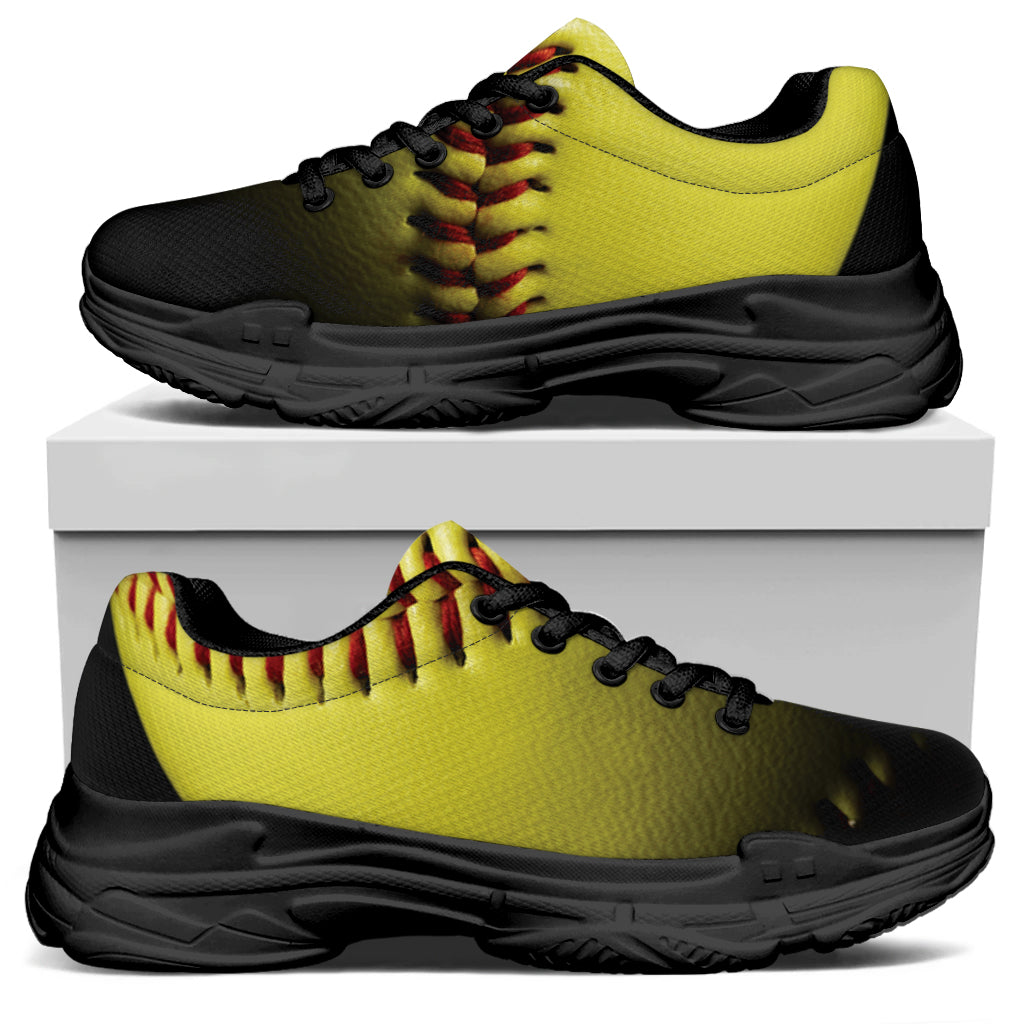 Yellow Softball Ball Print Black Chunky Shoes