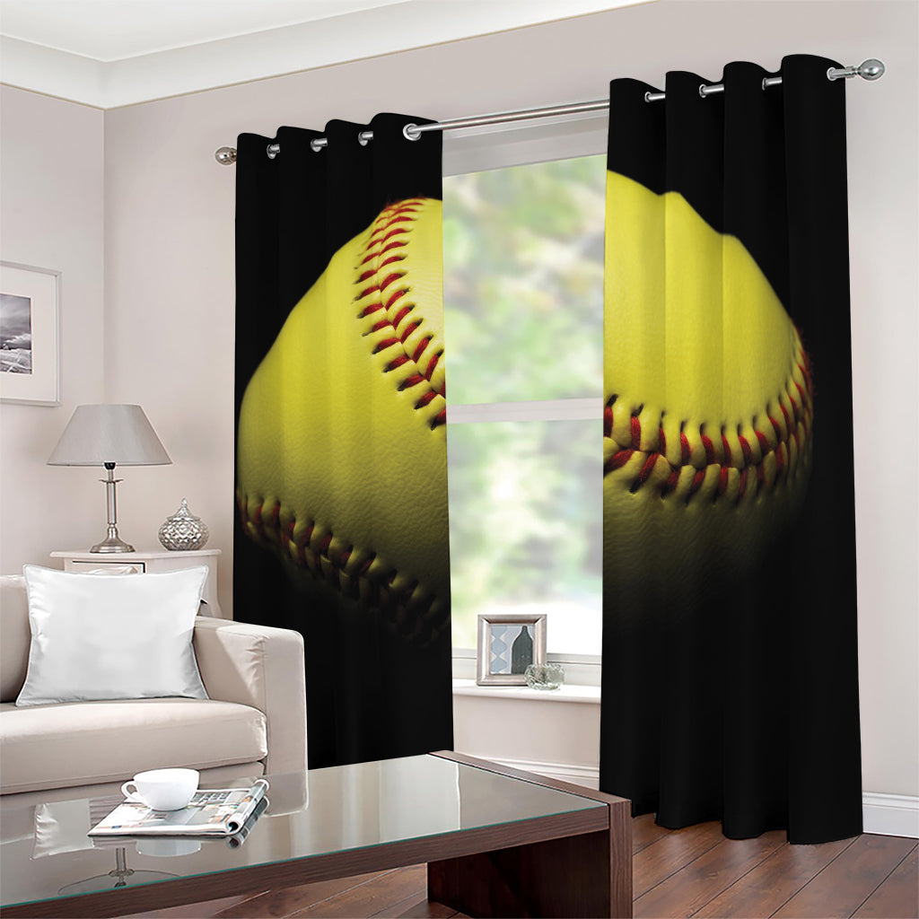 Yellow Softball Ball Print Blackout Grommet Curtains