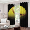 Yellow Softball Ball Print Blackout Grommet Curtains