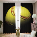 Yellow Softball Ball Print Dimout Pencil Pleat Curtains