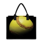Yellow Softball Ball Print Canvas Tote Bag