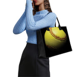 Yellow Softball Ball Print Canvas Tote Bag
