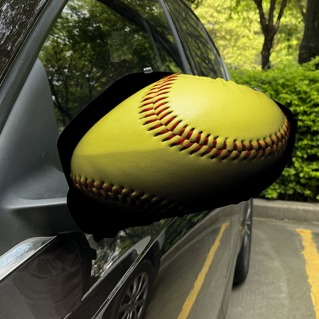 Yellow Softball Ball Print Car Side Mirror Covers