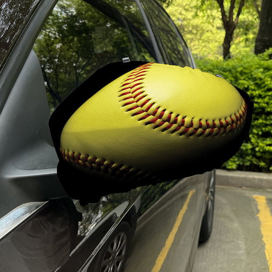 Yellow Softball Ball Print Car Side Mirror Covers