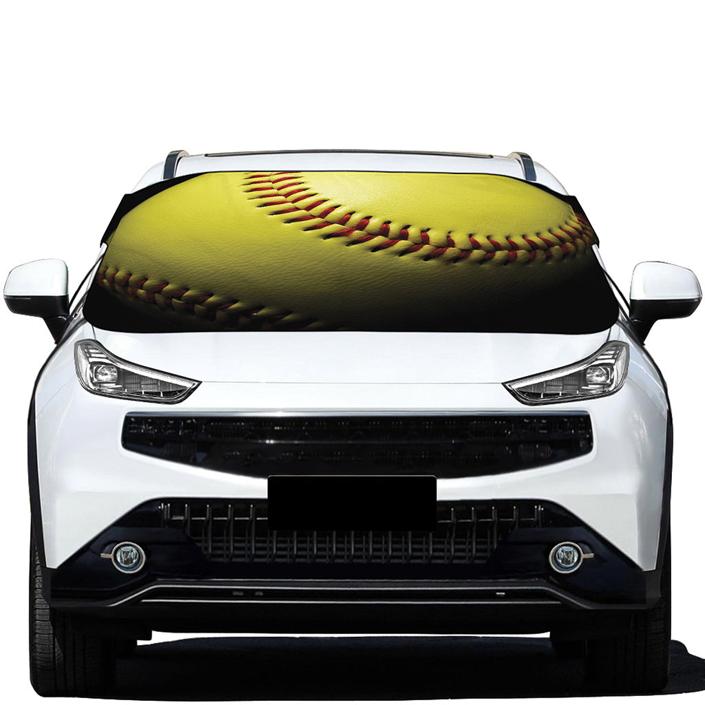 Yellow Softball Ball Print Car Windshield Snow Cover