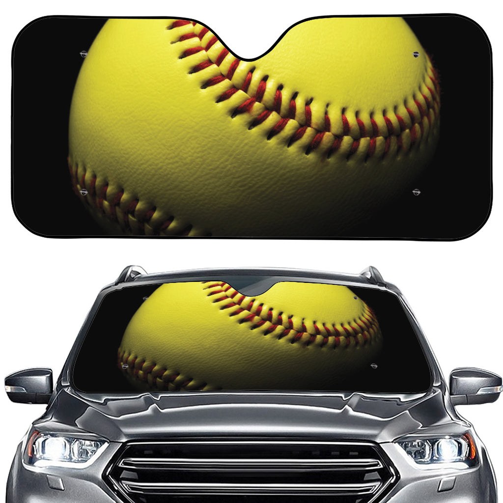 Yellow Softball Ball Print Car Windshield Sun Shade