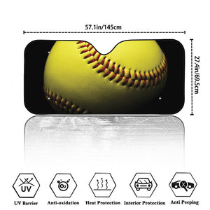 Yellow Softball Ball Print Car Windshield Sun Shade