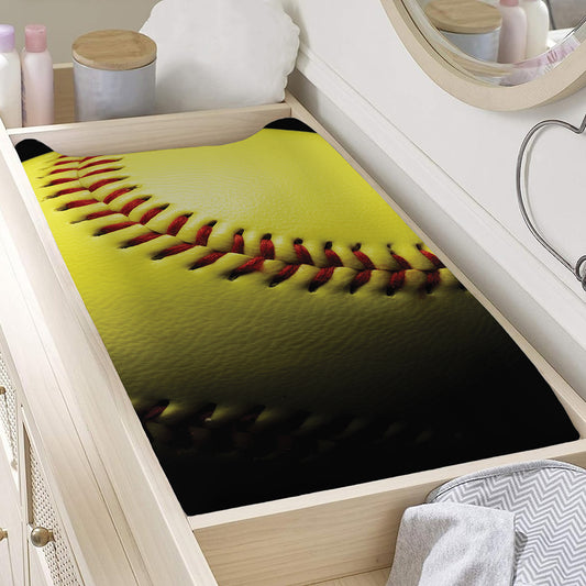 Yellow Softball Ball Print Changing Pad Cover