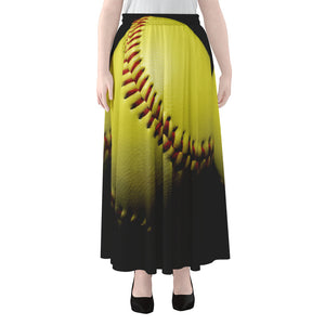 Yellow Softball Ball Print Chiffon Maxi Skirt