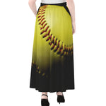 Yellow Softball Ball Print Chiffon Maxi Skirt