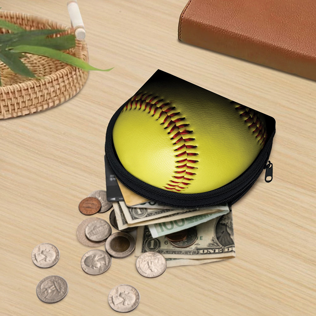 Yellow Softball Ball Print Coin Purse