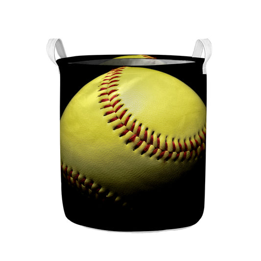 Yellow Softball Ball Print Collapsible Laundry Basket