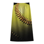 Yellow Softball Ball Print Cotton Front Slit Maxi Skirt