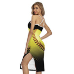 Yellow Softball Ball Print Cross Back Cami Dress