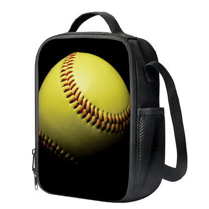 Yellow Softball Ball Print Crossbody Lunch Bag