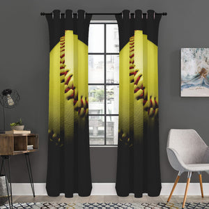 Yellow Softball Ball Print Curtain