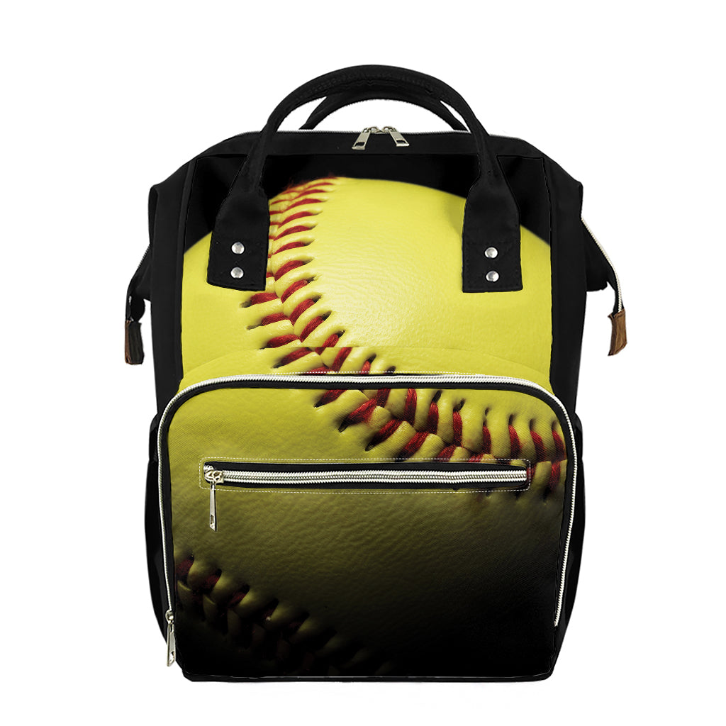 Yellow Softball Ball Print Diaper Bag