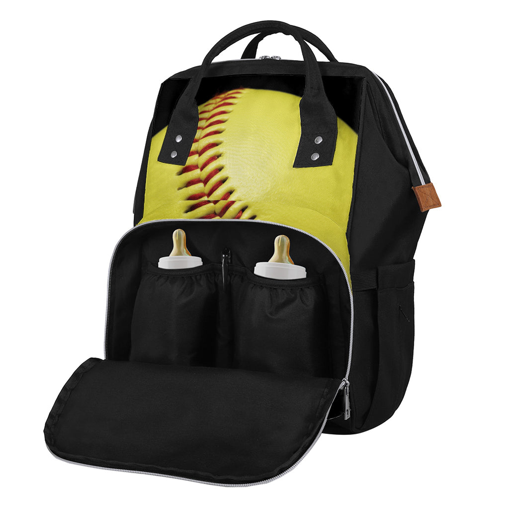 Yellow Softball Ball Print Diaper Bag