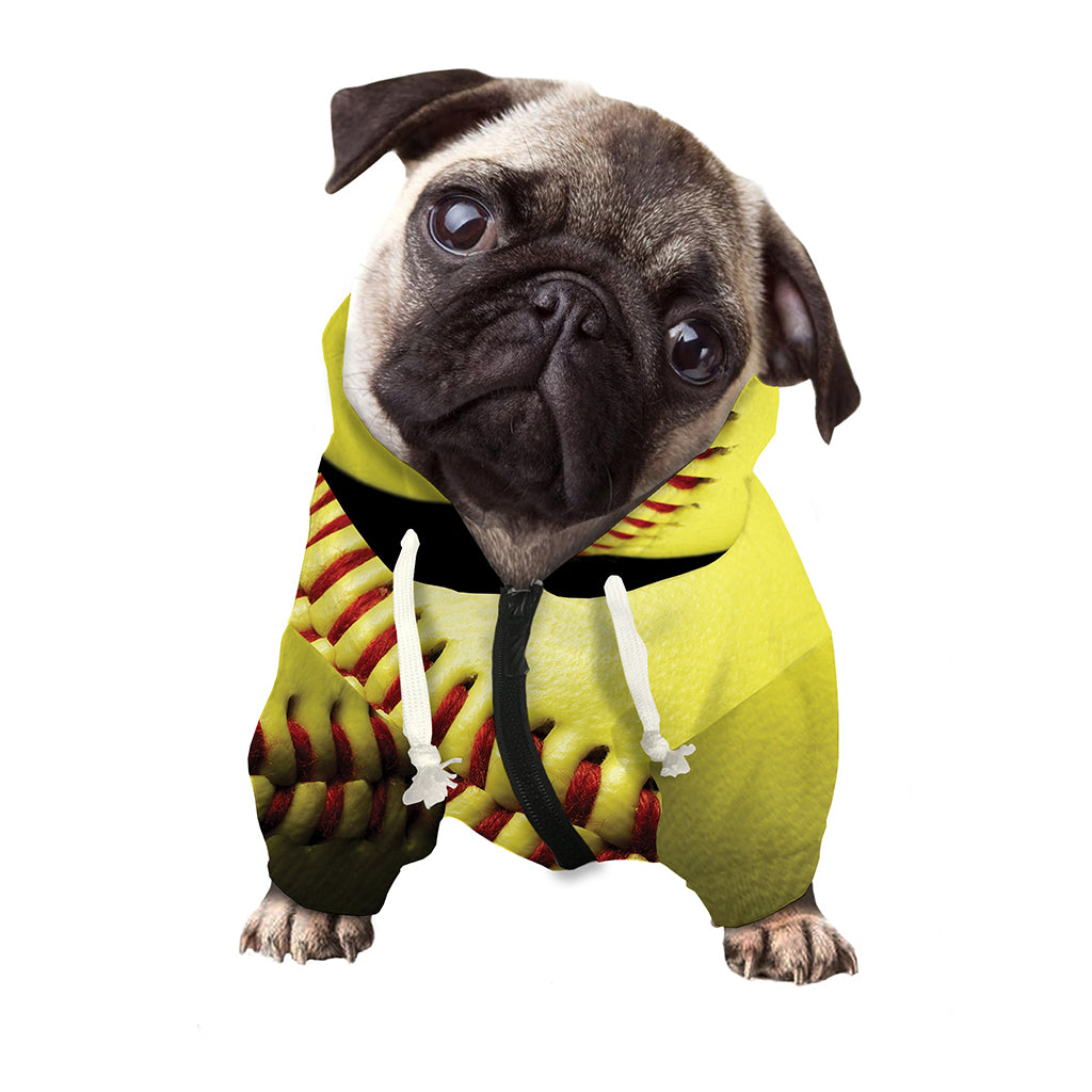 Yellow Softball Ball Print Dog Zip Up Hoodie
