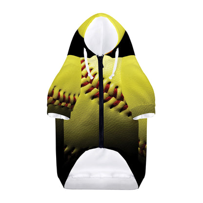Yellow Softball Ball Print Dog Zip Up Hoodie