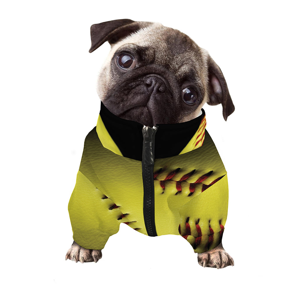 Yellow Softball Ball Print Dog Zip Up Jacket