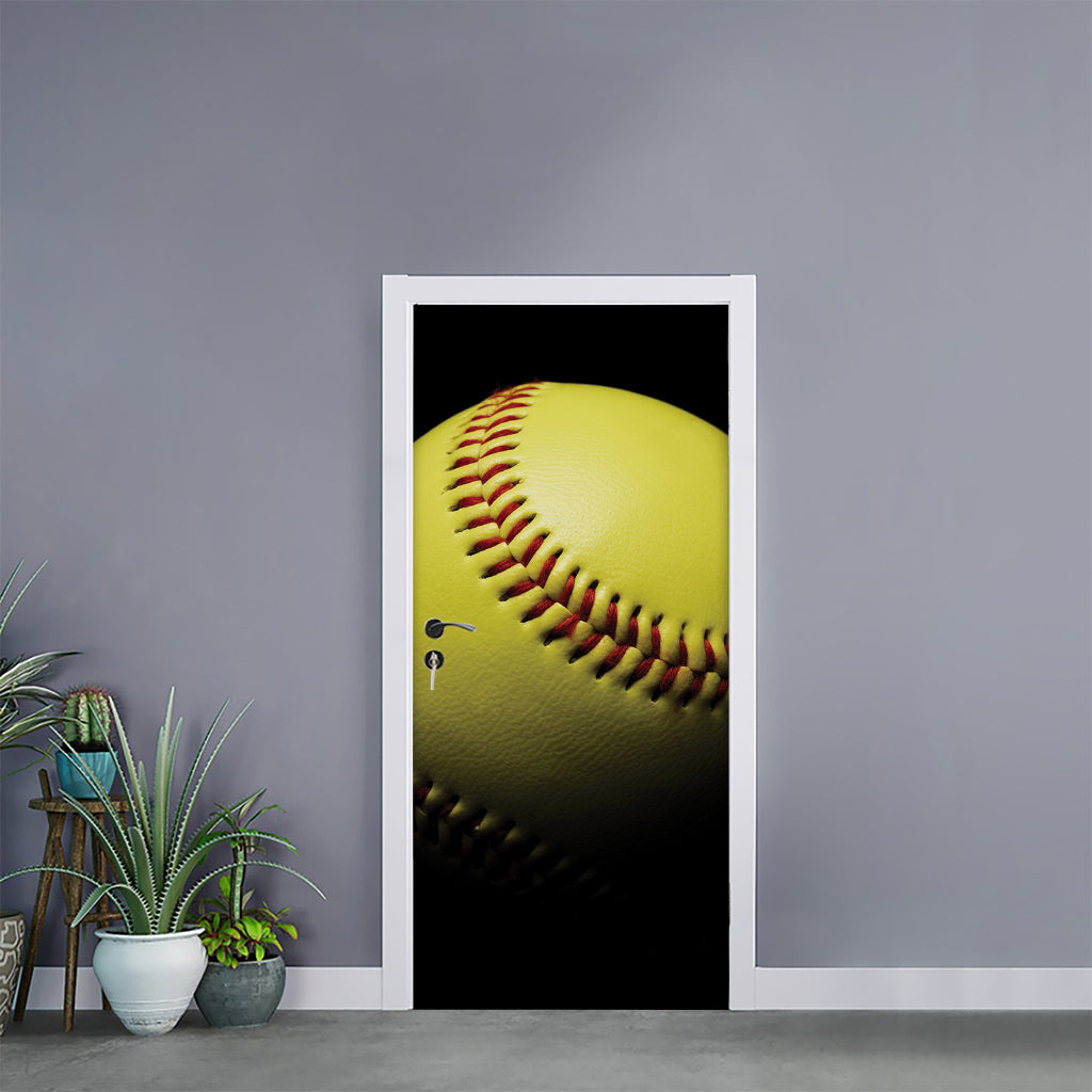 Yellow Softball Ball Print Door Sticker