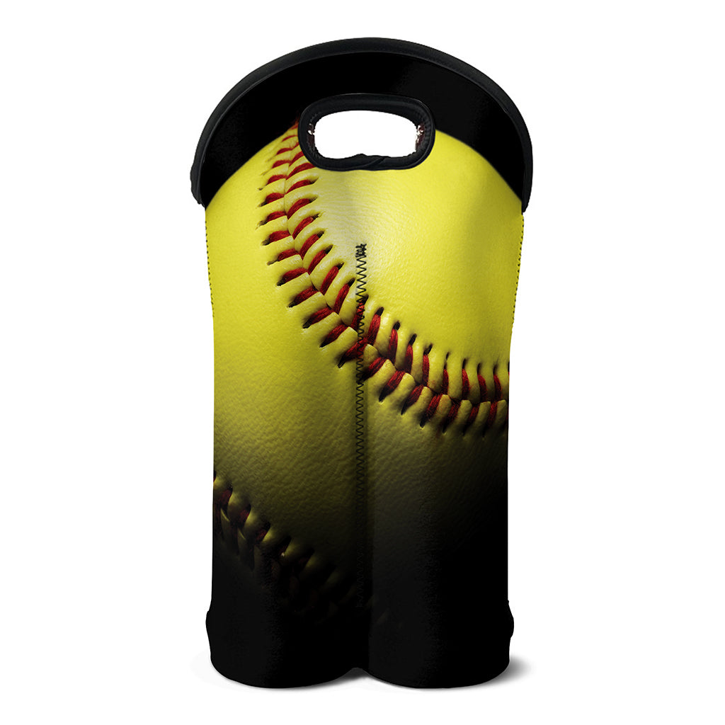 Yellow Softball Ball Print Double Neoprene Wine Tote