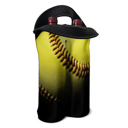 Yellow Softball Ball Print Double Neoprene Wine Tote