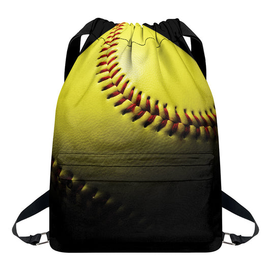 Yellow Softball Ball Print Drawstring Backpack
