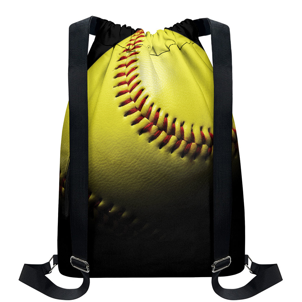 Yellow Softball Ball Print Drawstring Backpack