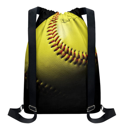 Yellow Softball Ball Print Drawstring Backpack