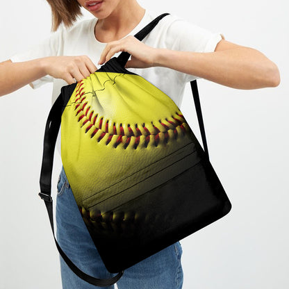 Yellow Softball Ball Print Drawstring Backpack
