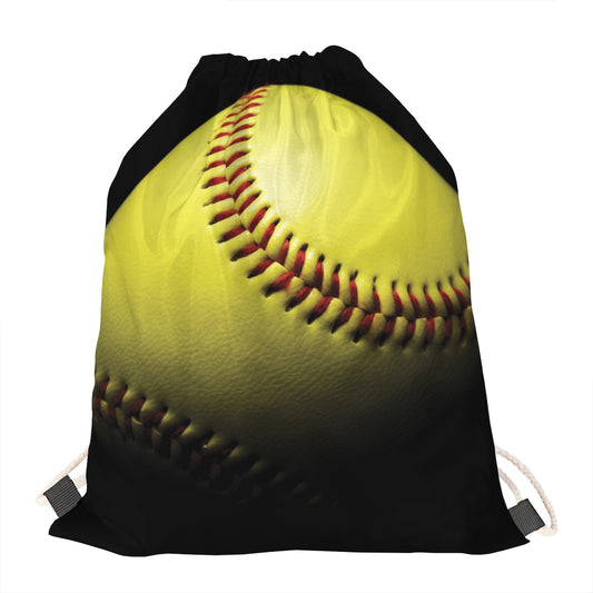 Yellow Softball Ball Print Drawstring Bag