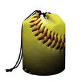 Yellow Softball Ball Print Drawstring Makeup Bag
