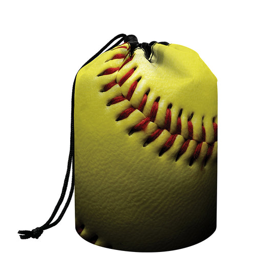 Yellow Softball Ball Print Drawstring Makeup Bag