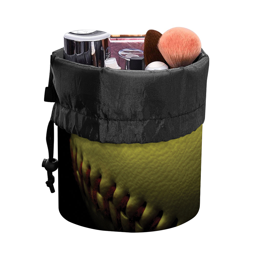 Yellow Softball Ball Print Drawstring Makeup Bag
